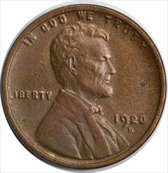 1920-D Lincoln Cent AU Uncertified