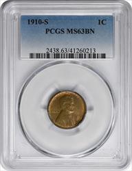 1910-S Lincoln Cent MS63BN PCGS