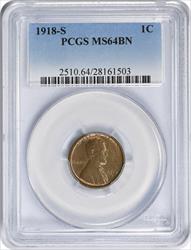1918-S Lincoln Cent MS64BN PCGS