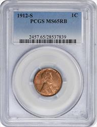 1912-S Lincoln Cent MS65RB PCGS