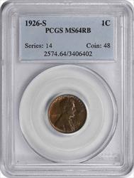 1926-S Lincoln Cent MS64RB PCGS