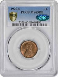 1920-S Lincoln Cent MS65RB PCGS (CAC)