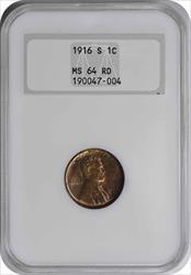 1916-S Lincoln Cent MS64RD NGC