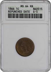 1866 Indian Cent RPD Snow-5  MS64RB ANACS