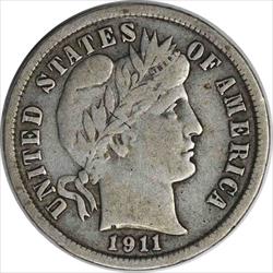 1911 Barber Silver Dime F Uncertified