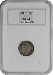 1892-O Barber Silver Dime MS66 NGC