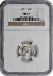 1902-S Barber Silver Dime MS65 NGC