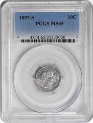 1897-S Barber Silver Dime MS65 PCGS
