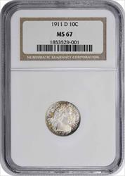 1911-D Barber Silver Dime MS67 NGC