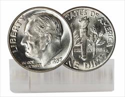 1957-D BU Silver Roosevelt Dime 50-Coin Roll