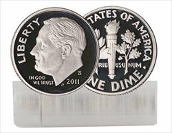 2011-S Proof Roosevelt Dime 50-Coin Roll Silver