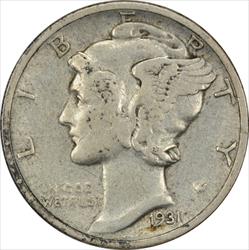 1931-D Mercury Silver Dime VF Uncertified