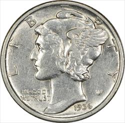 1936-D Mercury Silver Dime AU Uncertified