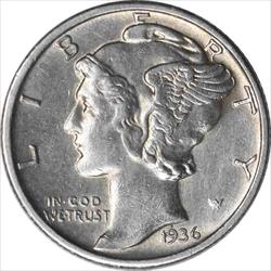 1936-S Mercury Silver Dime AU Uncertified