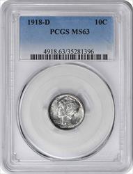 1918-D Mercury Silver Dime MS63 PCGS