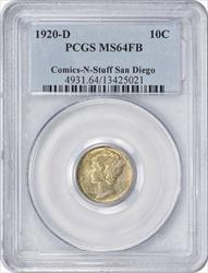 1920-D Mercury Silver Dime MS64FB PCGS