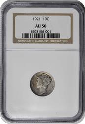 1921 Mercury Silver Dime AU50 NGC