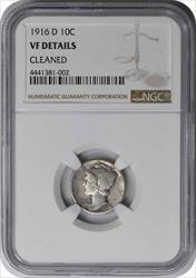 1916-D Mercury Silver Dime (VF Details - Cleaned) NGC