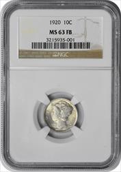 1920 Mercury Silver Dime MS63FB NGC