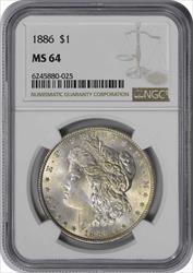 1886 Morgan Silver Dollar MS64 NGC