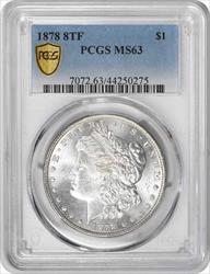 1878 Morgan Silver Dollar 8TF MS63 PCGS