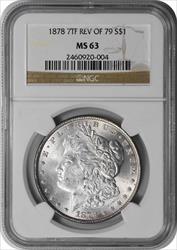1878 Morgan Silver Dollar 7TF Reverse of 1879 MS63 NGC