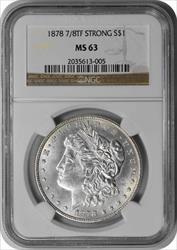 1878 Morgan Silver Dollar 7/8TF Strong MS63 NGC