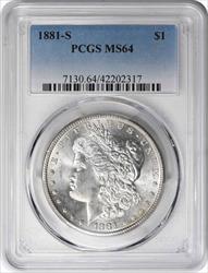 1881-S Morgan Silver Dollar MS64 PCGS