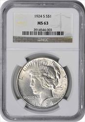 1924-S Peace Silver Dollar MS63 NGC
