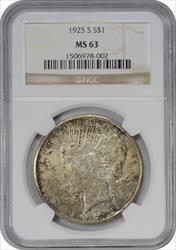 1925-S Peace Silver Dollar MS63 NGC