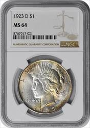 1923-D Peace Silver Dollar MS64 NGC