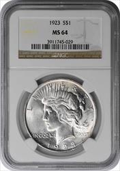 1923 Peace Silver Dollar MS64 NGC