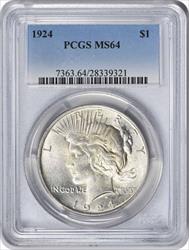 1924 Peace Silver Dollar MS64 PCGS