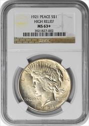 1921 Peace Silver Dollar MS63+ NGC