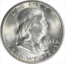 1948-D Franklin Silver Half Dollar MS63 Uncertified #950