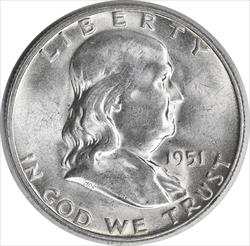 1951-S Franklin Silver Half Dollar MS63 Uncertified #1012