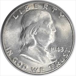 1948-D Franklin Silver Half Dollar MS63 Uncertified #125