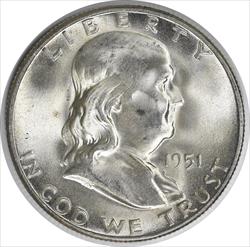 1951-S Franklin Silver Half Dollar MS63 Uncertified #1043