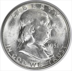 1951-S Franklin Silver Half Dollar MS63 Uncertified #1044