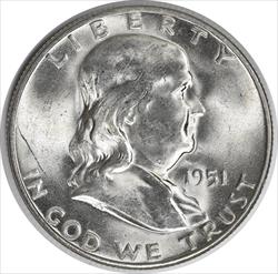1951-S Franklin Silver Half Dollar MS63 Uncertified #1045