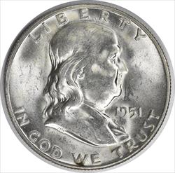 1951-S Franklin Silver Half Dollar MS63 Uncertified #1046