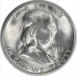 1951-S Franklin Silver Half Dollar MS63 Uncertified #1047