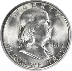 1951-S Franklin Silver Half Dollar MS63 Uncertified #1048