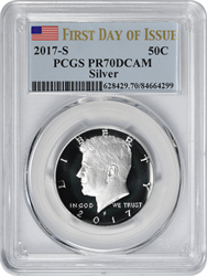 2017-S Kennedy Silver Half Dollar PR70DCAM First Day of Issue PCGS