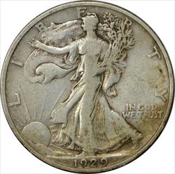 1929-S Walking Liberty Silver Half Dollar Choice F Uncertified