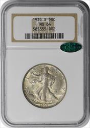 1935-S Walking Liberty Silver Half Dollar MS64 NGC (CAC)