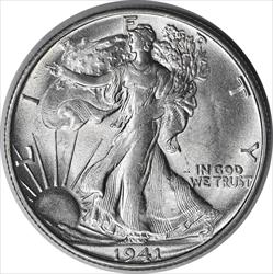 1941-S Walking Liberty Silver Half Dollar MS63 Uncertified #123