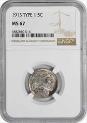 1913-P Buffalo Nickel Type 1 MS67 NGC