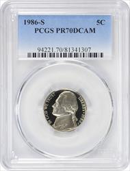 1986-S Jefferson Nickel PR70DCAM PCGS