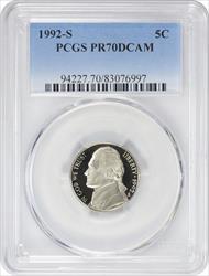 1992-S Jefferson Nickel PR70DCAM PCGS